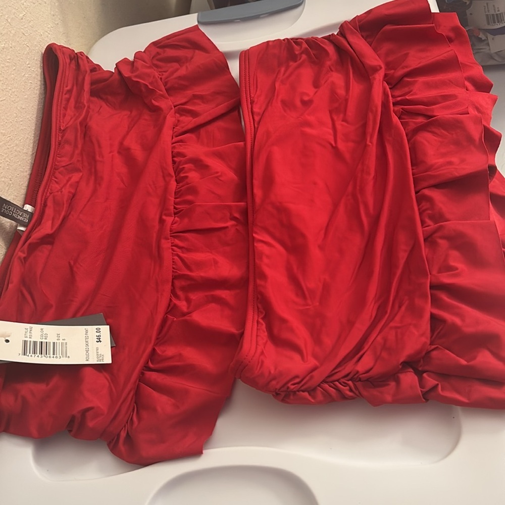 Kenneth Cole Reaction: Red Ruched Ruffle Skirted Bikini Bottom - Picture 7 of 7